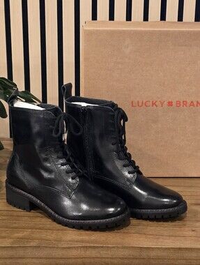 Lucky Brand Women's Black Leather Combat Boots